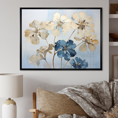 " Beige And Blue Geraniums Bloom "