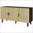 Sideboard Buffet Cabinet, Boho 3 Rattan Doors Adjustable Shelves, Black &amp; Natural | MDF Construction | Elevated Legs