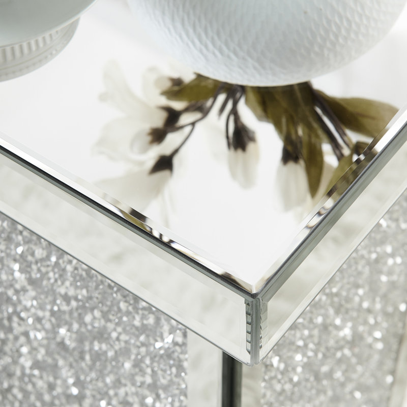 Silver Mirrored End Table With Crystal Inlay (Only Including Table)