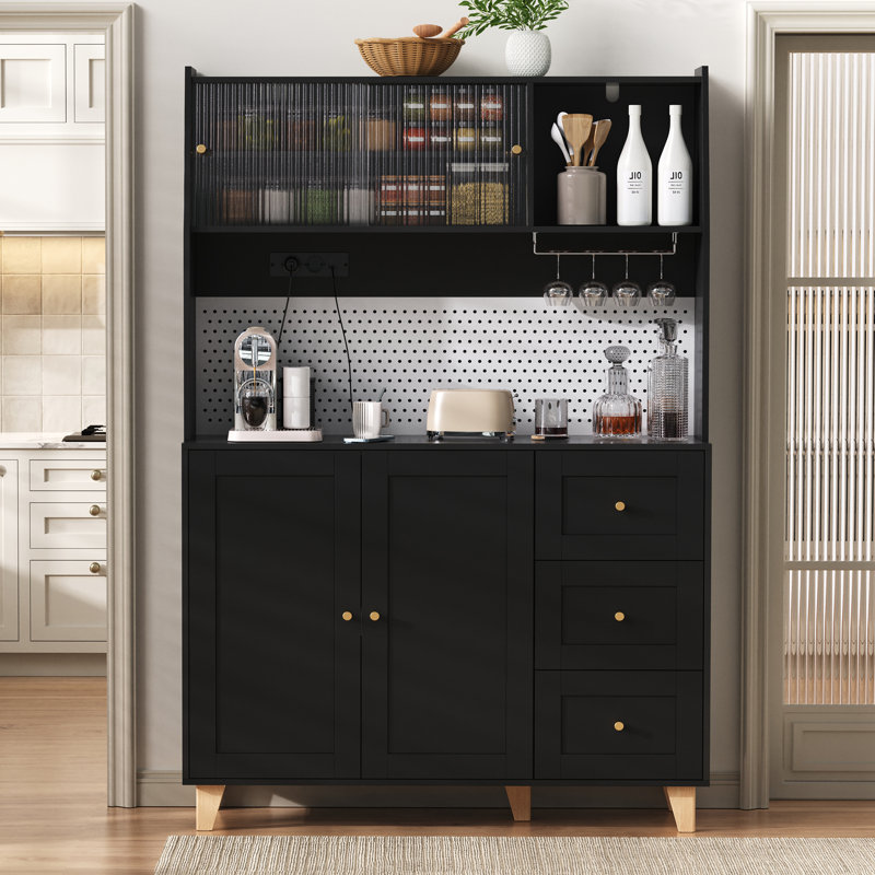 184cm Kitchen Pantry, Black