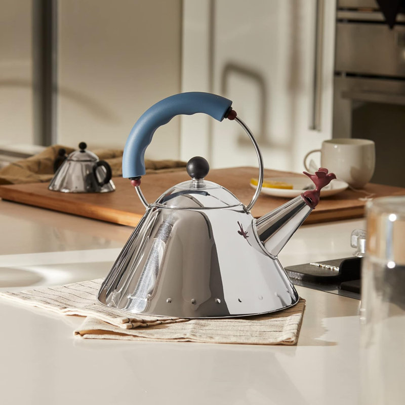 Alessi Whistling Stovetop Tea Kettle, Blue, 8.07″ H x 7.88" W