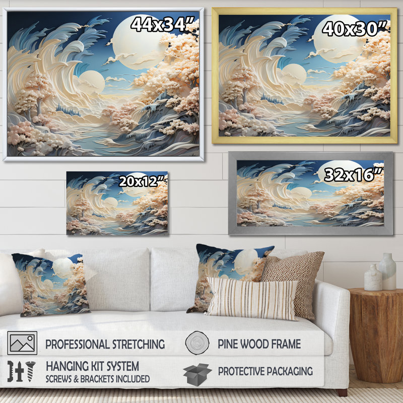 «Clouds Celestial Landscape IV», reproduction d'art sur toile, Cadre flottant blanc, H 16 po x l 32 po x P 1 po