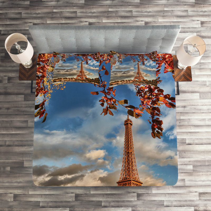 Eiffel Tower Eclectic Polyester Coverlet, King Bedspread + 2 Shams