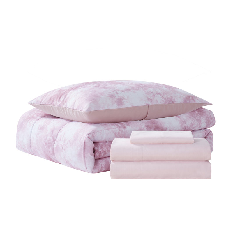 Waterbury Pink and White Microfiber Twin Bed in a Bag Set