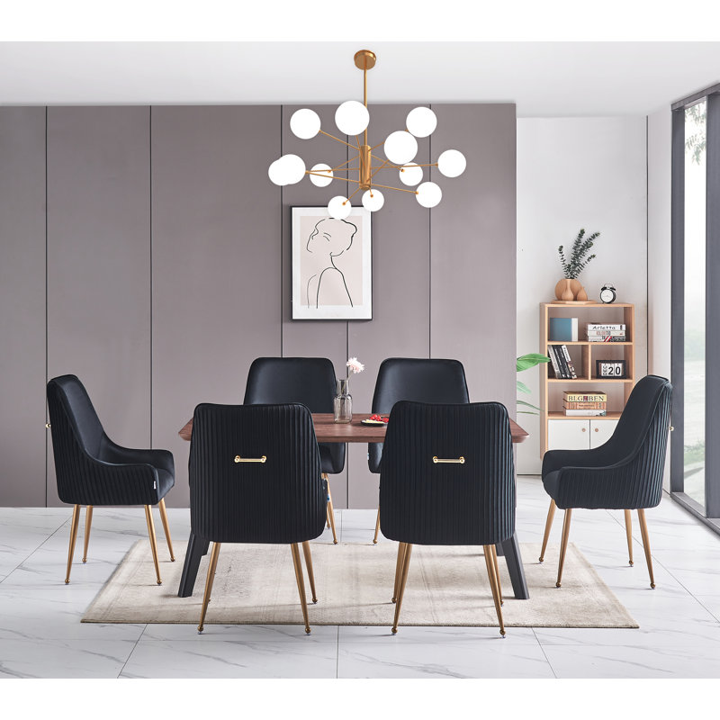 Quenton Modern Velvet Dining Chair - Accent Chair with Ergonomic Back Handle and Armrests - Gold Plated Metal Legs - For Kitchen Dining Room Living Room - Single