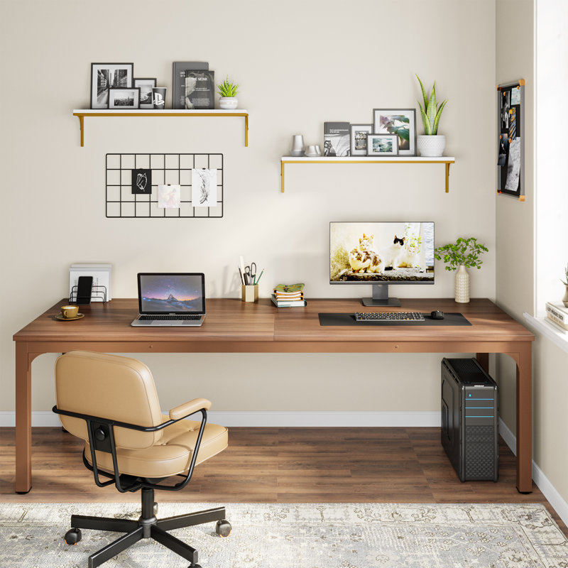 Bureau d'ordinateur extra long double 78,74 po Pallas pour poste de travail, Noyer / Bronze