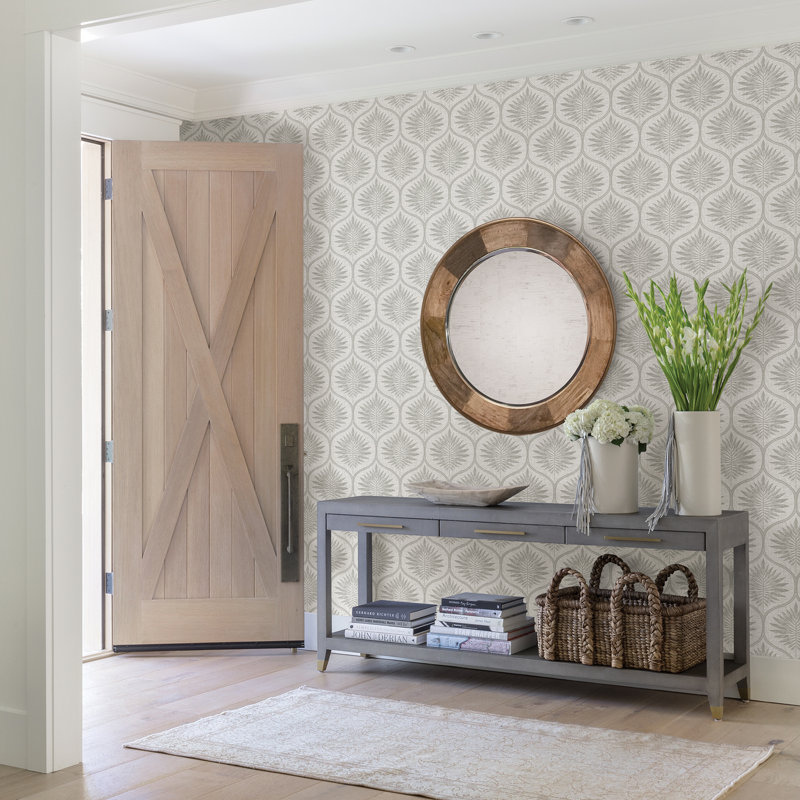 Palermo Ogee 10.06m x 52.07cm Semi-Gloss Paste the Wall Wallpaper Roll, Light Grey