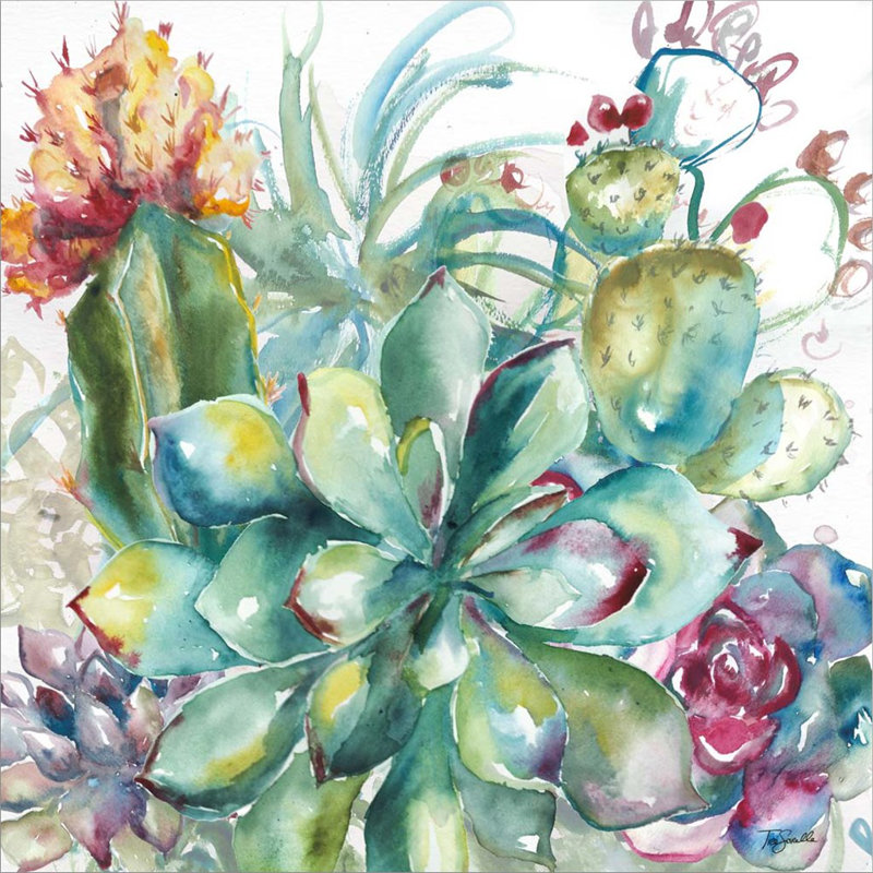 «Succulent Garden Watercolor I» par Tre Sorelle Studios - Peinture encadrée