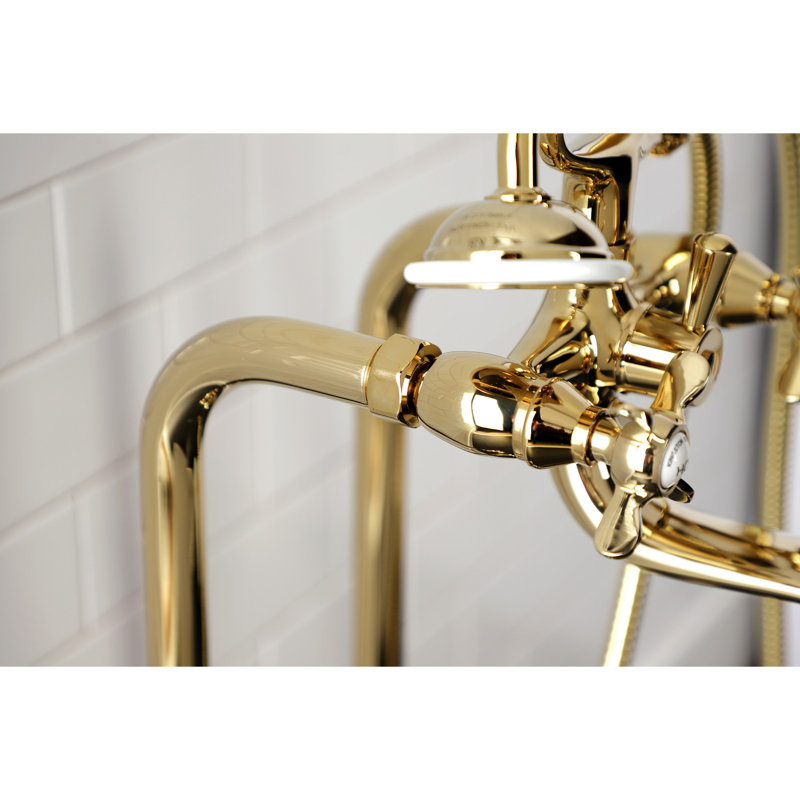 Kingston Brass Essex Three-Handle 2-Hole Freestanding Clawfoot Tub Faucet Package with Supply Line and Stop Valve