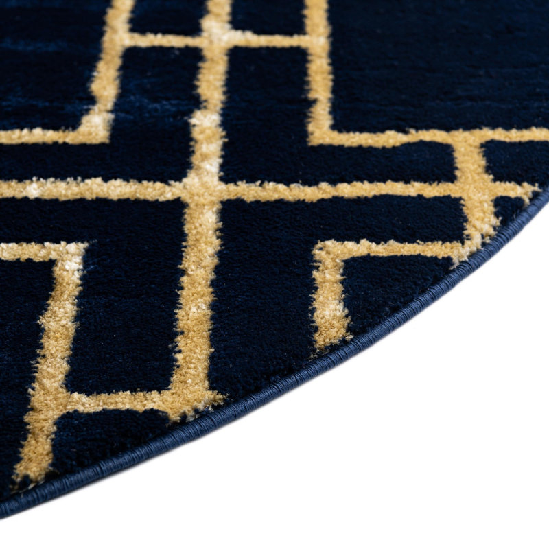 Tapis bleu contemporain Contemporary Glitzy, Ovale 7 pi 10 po x 10 pi