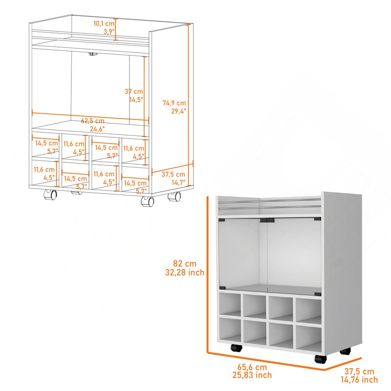 8-Bottle Rack Bar Cart