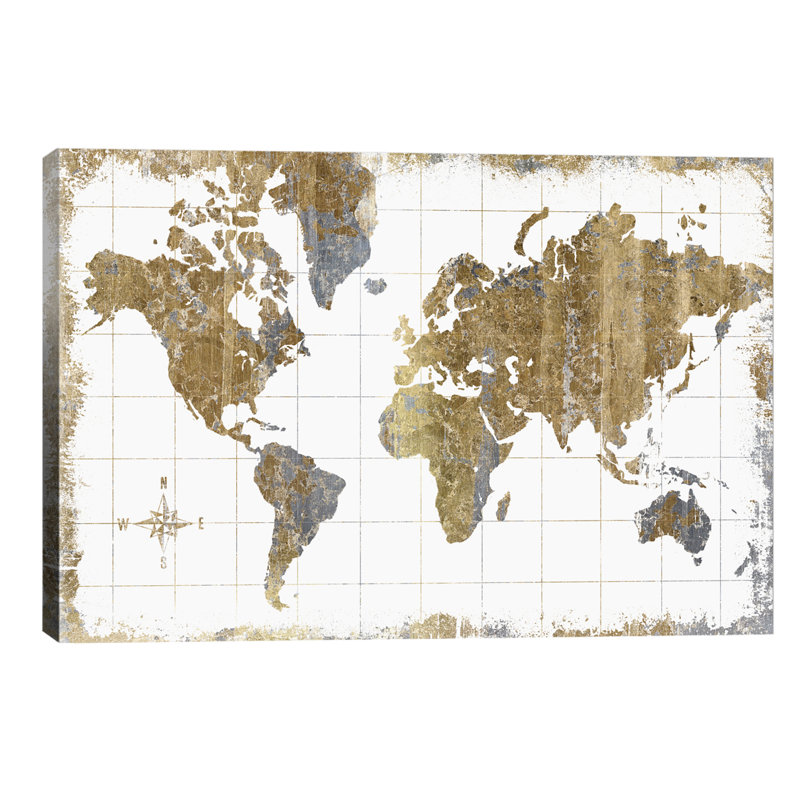 Carte dorée - impression d'art graphique, H 8 po x l 12 po x P 0,75 po, Toile tendue