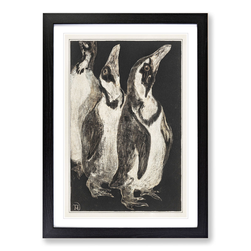 Three Penguins by Theo Van Hoytema - Picture Frame Drawing, 36cm H x 27cm W x 2cm D, Black