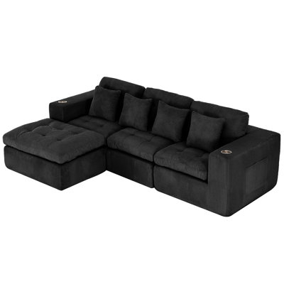 105" Reversible L-Shape Sectional Sofa with Ottoman & Pillows, Modern Soft Corduroy Upholstered Couch, Spacious Sofa for Living Room & Apartment