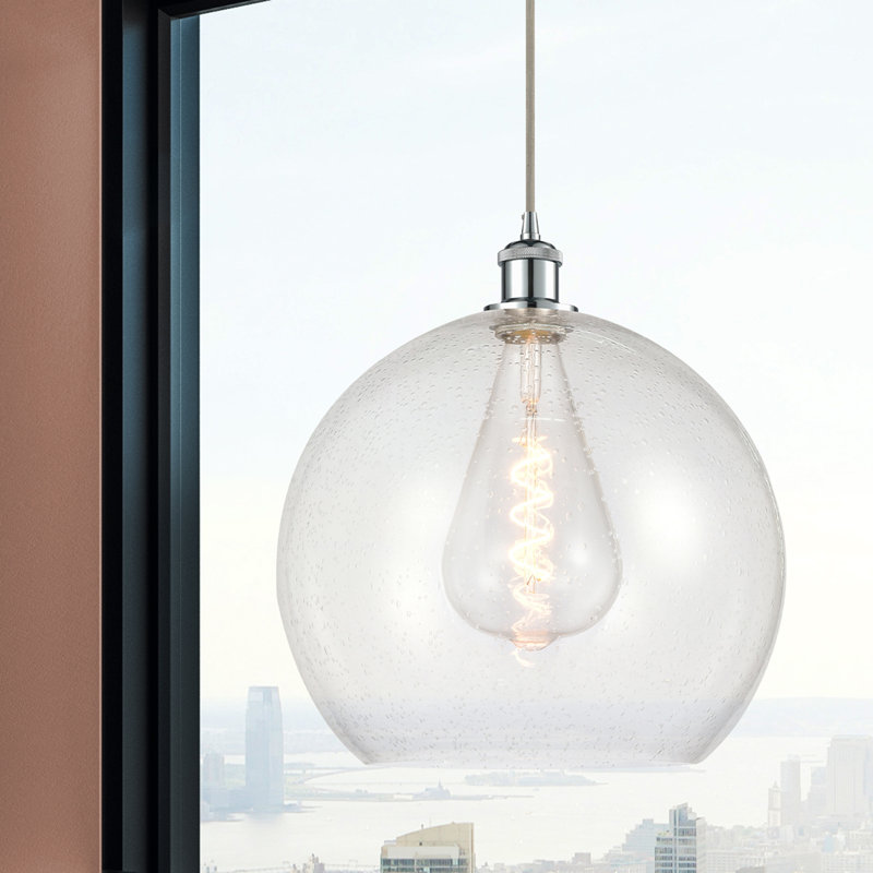 Luminaire suspendu sphérique 1 lumière Roxane, Ampoule non incluse, H 18,38 po x l 13,75 po x P 13,75 po, Chrome poli