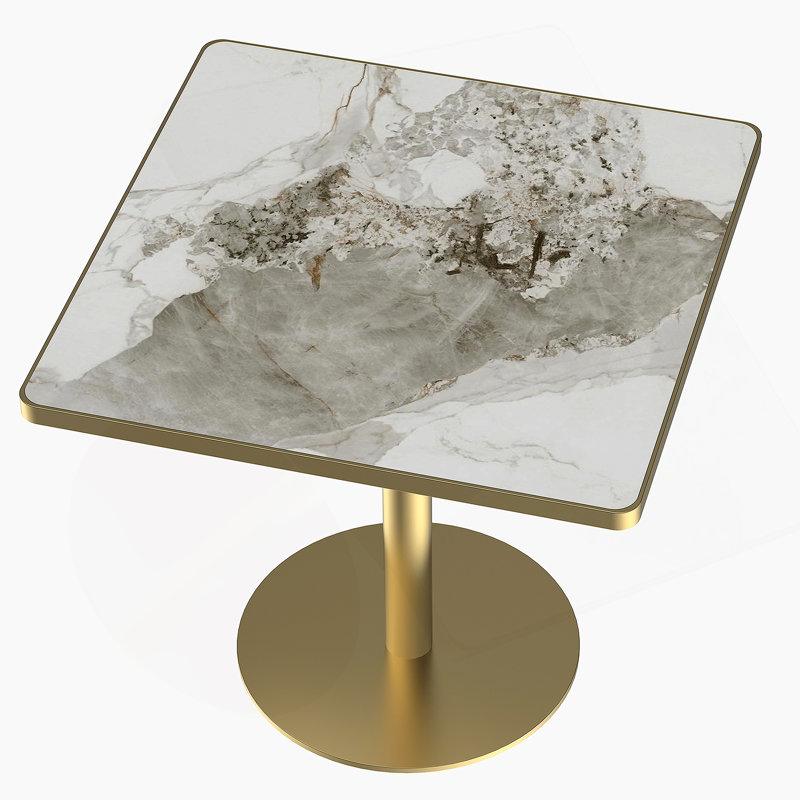Table de salle à manger carrée moderne avec plateau en faux marbre, assemblage facile et structure en métal robuste pour une salle à manger élégante