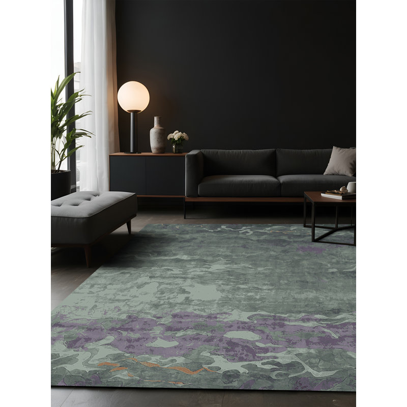 Tapis gris soyeux et moelleux, Carré 8 pi