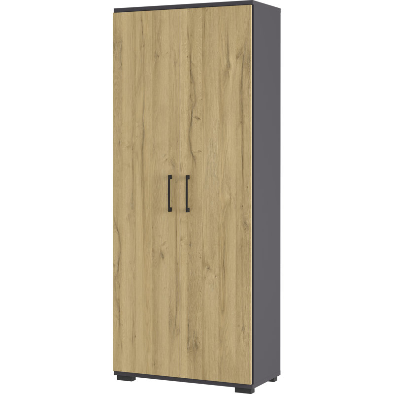Chien 2 -Door 4 -Shelf Storage Cabinet, Graphite/Oak