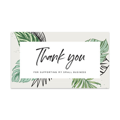 Thank You For Supporting My Small Business Card, Line Design Tropical Leaves, paquet de 100, 2 x 3,5 po
