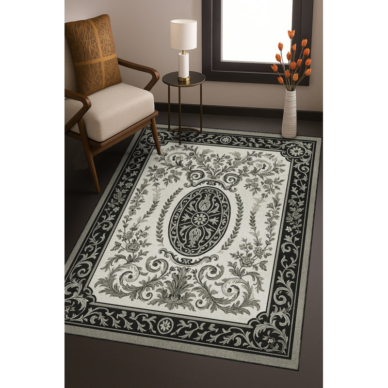 Tapis blanc tissé à motif lavable Mosso, 2 pi 6 po x 4 pi 11 po