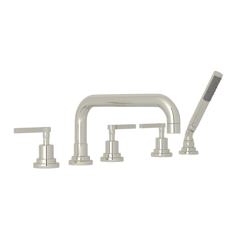 Lombardia® Deck Mounted Roman Tub Faucet, Polished Nickel, Industrial Metal Lever Handle