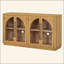  Buffet 4 portes en verre arqué, armoire de rangement en bois rétro avec tablettes réglables et trous pour câbles pour la cuisine, la salle à manger et le salon-1181391567