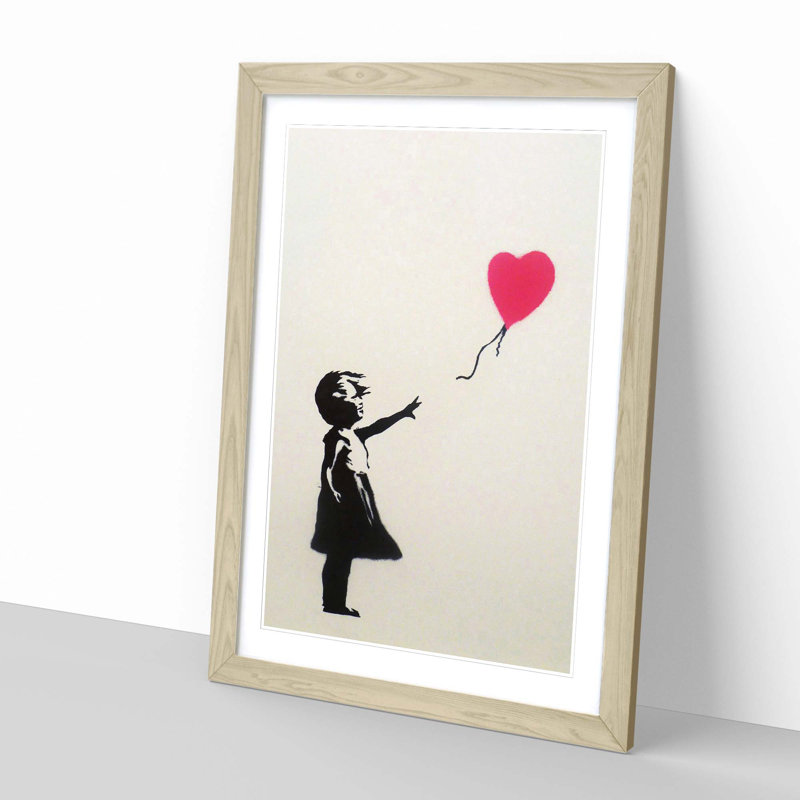 Girl with Balloon Wall Graffiti by Banksy - Framed Print, Oak