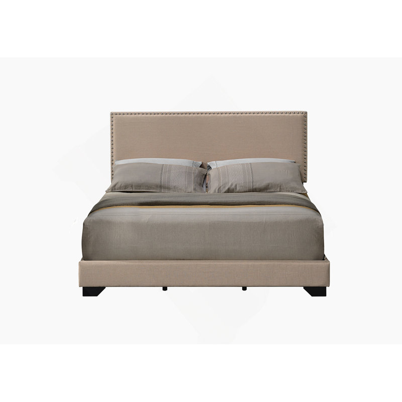Grand lit en tissu Leandros, Beige