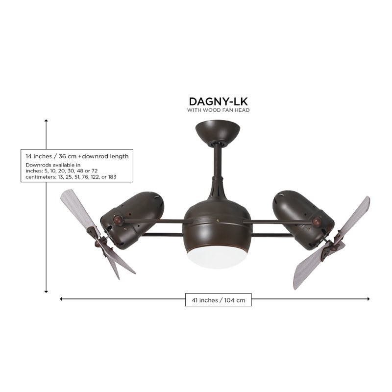 41" Dagny 6-Blade Dual Ceiling Fan with Wall Remote, Brushed Nickel, Barn Wood Tone