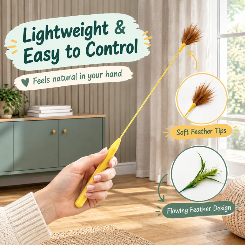 Deux styles de plumes naturelles et un fil métallique flexible donnent à ces baguettes à chat (lot de 2) un mouvement vif pour jouer avec les chats à courte portée sur les canapés, les lits et les tapis.