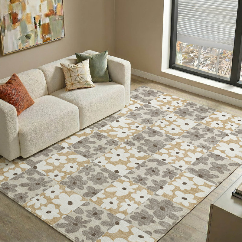 Tapis floral lavable à la machine de qualité supérieure Mayfield AMF2476, Beige, 8' x 10'