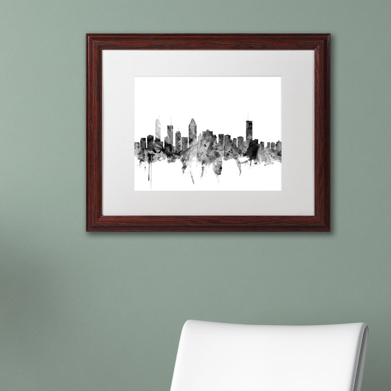 «Montreal Canada Skyline B&W», impression encadrée, H 16 po x l 20 po x P 0,5 po, Noir, Cadre argenté
