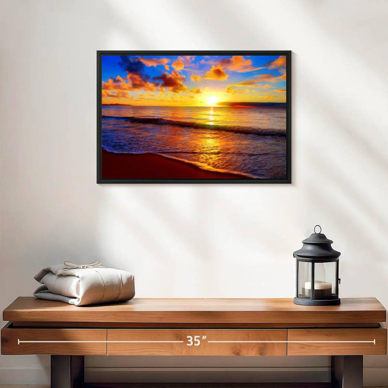 Coucher de soleil Gillard, H 13 po x l 19 po, Cadre flottant noir