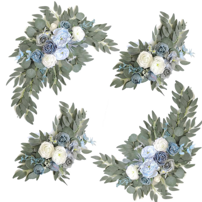 Ensemble de 4 fleurs artificielles pour mariage, Bleu