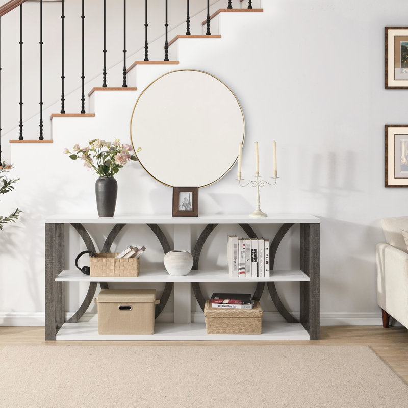 Console blanche de 72,91 pouces avec 3 niveaux de rangement, pour hall d'entrée, salon, vestibule, couloir, structure à 3 tablettes, construction solide
