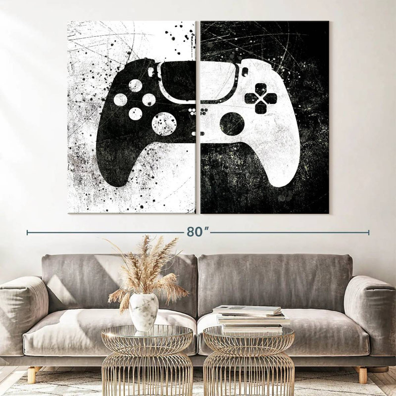 Ensemble de 2 manettes de jeu grunge sur toile, H 45 po x l 61 po x P 1,25 po