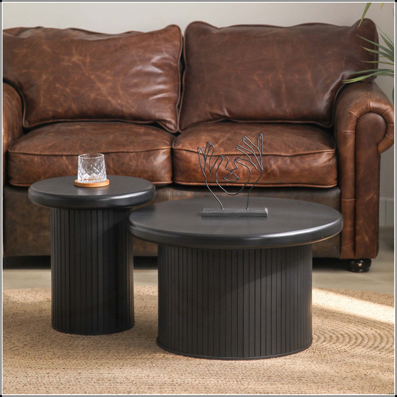 Ensemble de tables basses rondes modernes - Combinaison de deux tables avec un pied de table cannelé unique