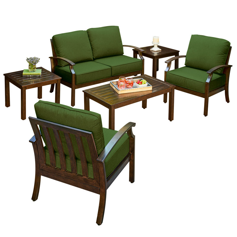 Ensemble de conversation en métal pour 4 personnes avec coussins Ceridwen, Vert