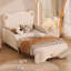 Canapé-lit simple rembourré extensible de taille XL, tête de lit en forme d'ours, beige
