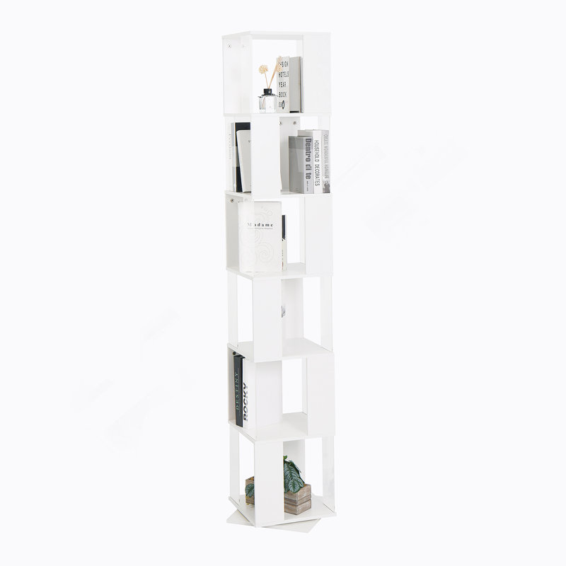 Bibliothèque rotative à 6 niveaux, support de plancher avec plaque en acrylique, bibliothèque multifonctionnelle pour le salon