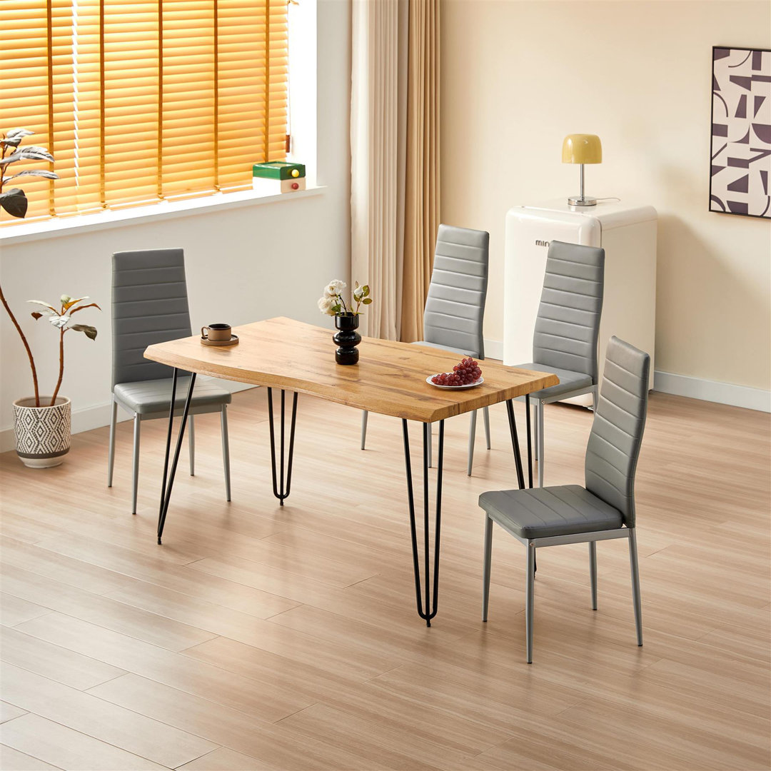 Kosy Koala Brown Dining Table With 4 Grey Faux Leather Chairs Set Kitchen Dining Room Furniture In - Image 4