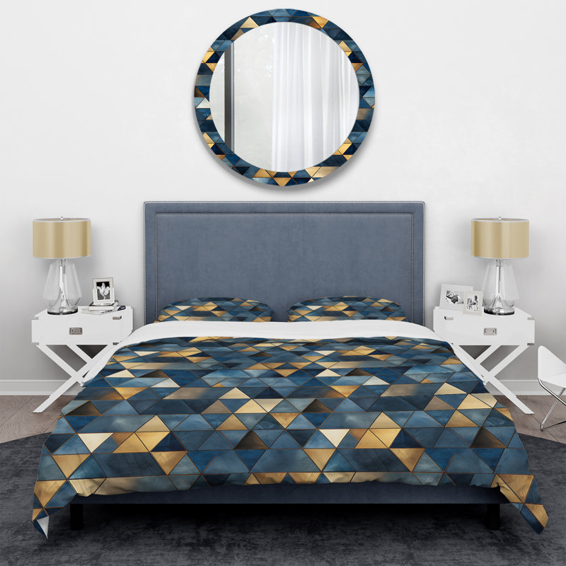 Natural Tones Grey And Beige Mosaic Geometric Shapes Duvet Cover, Queen Duvet Cover + 2 Standard Shams, Geometric Shapes 6