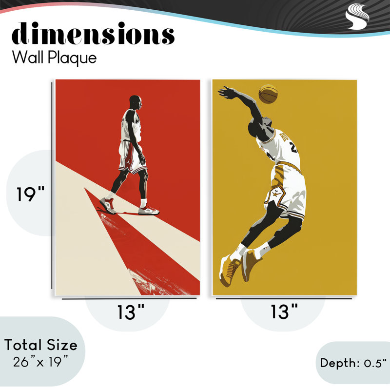 Ensemble de 2 plaques murales emblématiques de la NBA, par Ray Powers, H 19 po x l 13 po