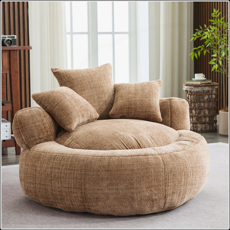 Pouf fauteuil, Chenille café