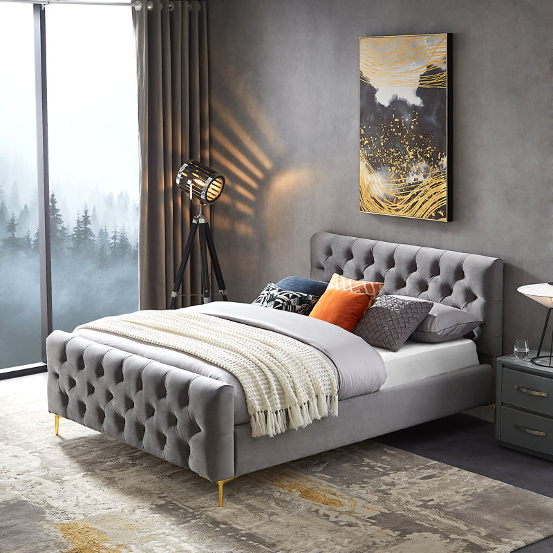 Vicennia Upholstered Platform Bed, Queen, Gray