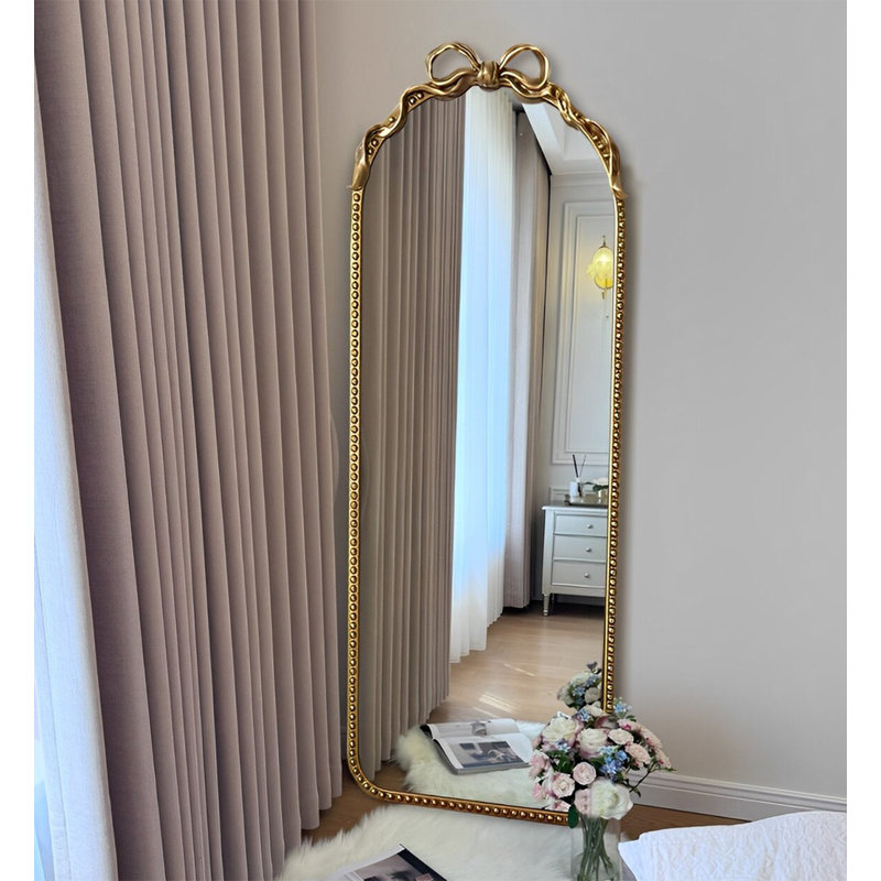 French-Style Bow-Top Wooden Metal Lacquered Frame Full-Length Mirror, 59.06" H x 23.62" W