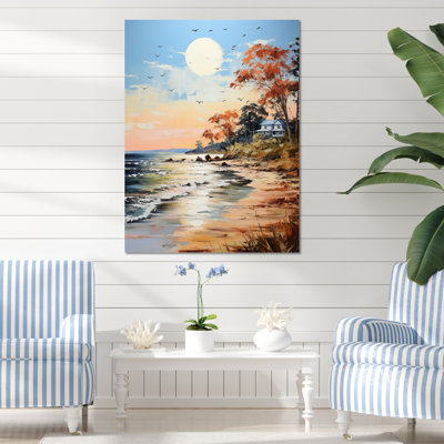 «Coastalbeach Beach Bliss Pointillism III» - Impression sur toile nautique et plage