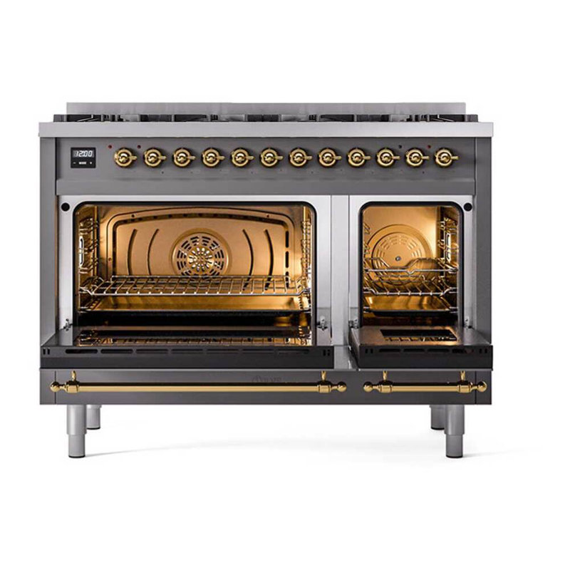 ILVE UPD406NMP Nostalgie II 40 inch Dual Fuel Range with 6 Total Black Brass Burners (Limited Edition), Natural Gas