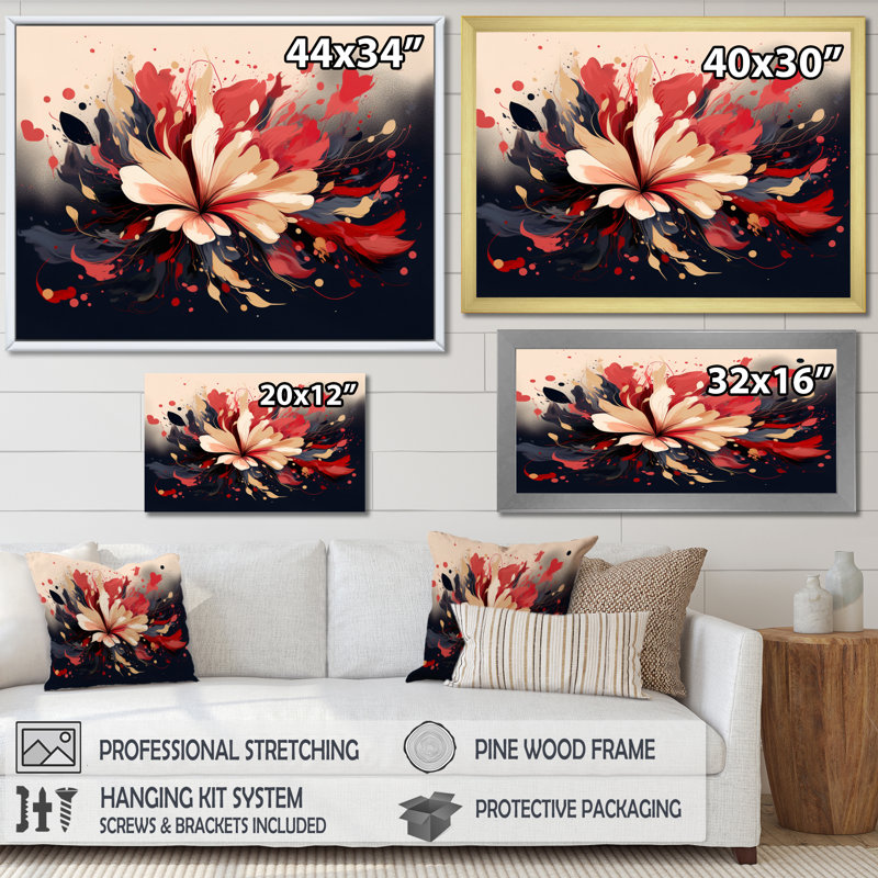 Beige rouge harmonie dans le chaos sur toile, H 16 po x l 32 po x P 1 po, Toile tendue