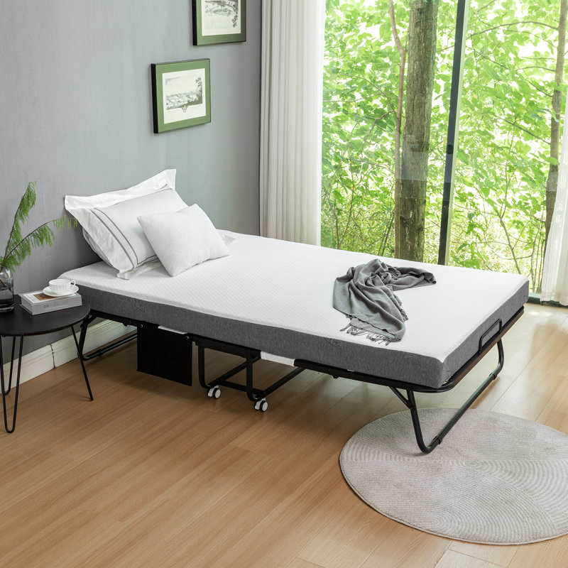 Lit d'invité pliable en mousse à mémoire de forme: 75 po x 45 po, construction en métal, housse de rangement, taille de lit avec roulettes